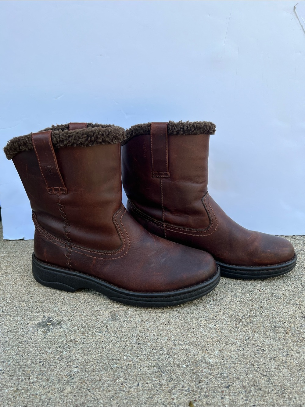 Ariat Fatbaby Women’s Pull On Brown Leather Shearling-Lined boots - Picture 2 of 7
